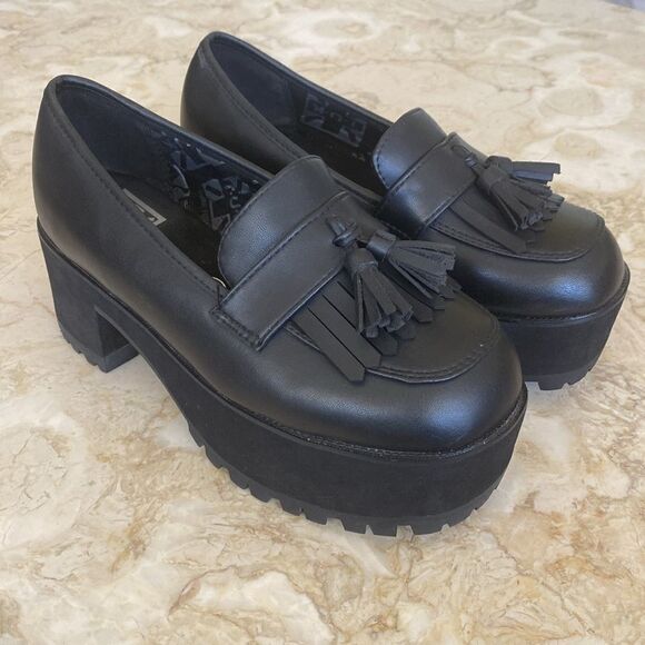 T.U.K. Black TUKskin™ Fringe Loafer Platform - Picture 3 of 12